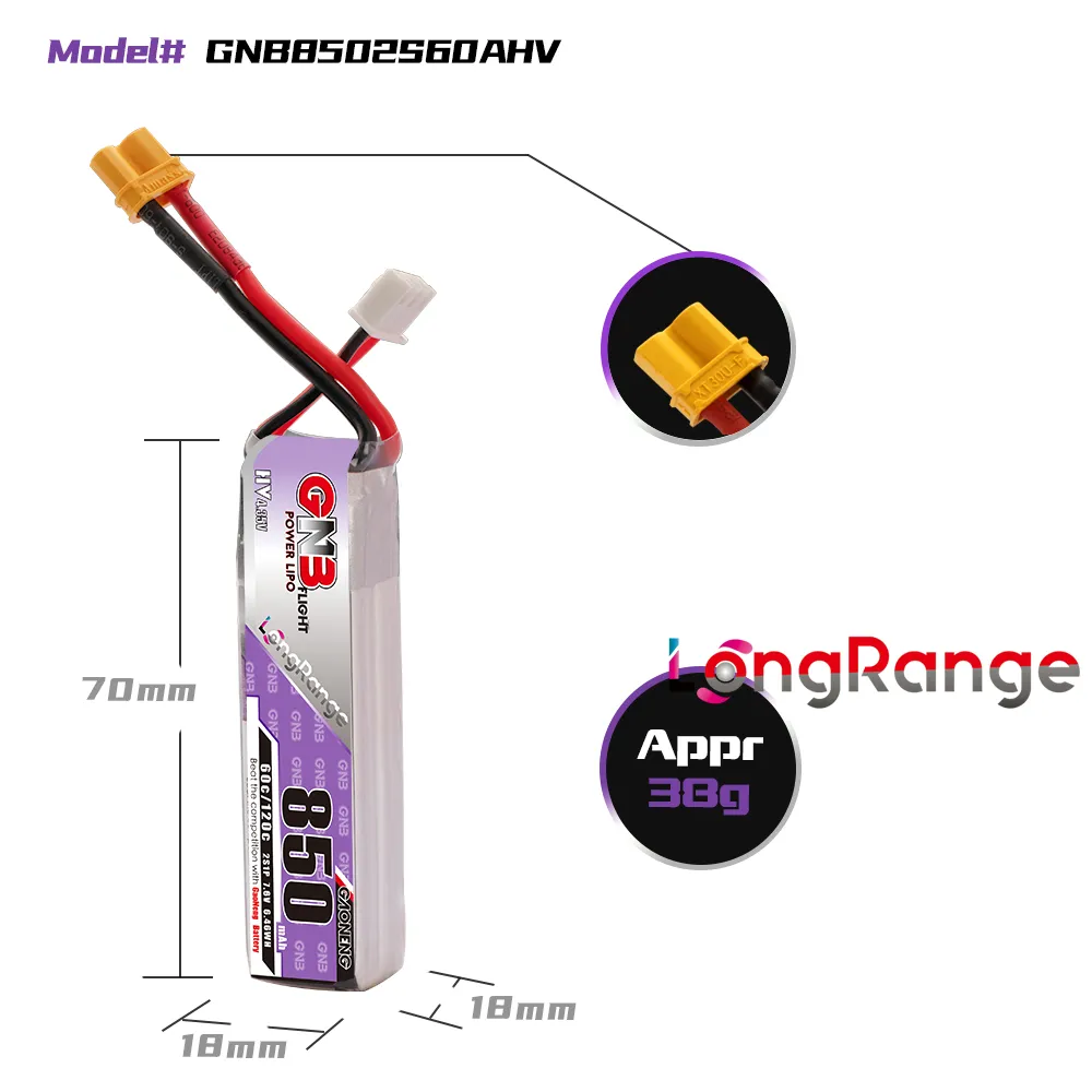 ガオネン GNB リポバッテリー 850mAh 2S 7.6 - Drone Battery Li-Ion のレビューと価格